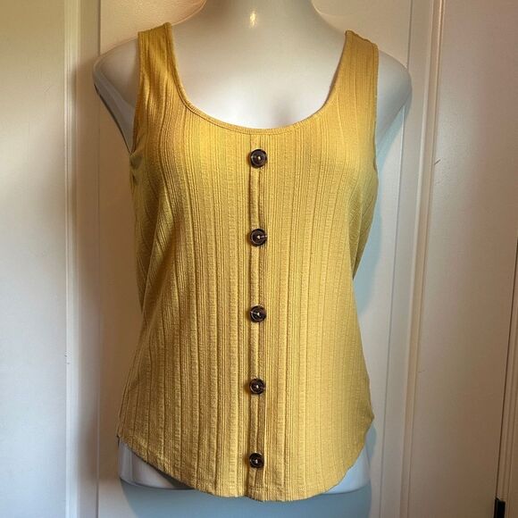Maurices Mustard Button-Front Ribbed Tank Top - Picture 2 of 7